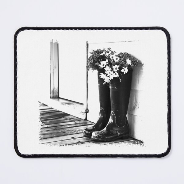 Item preview, Flower Rain Boots Black and White Rustic Farmhouse Floral Art designed and sold by inkoutninja.