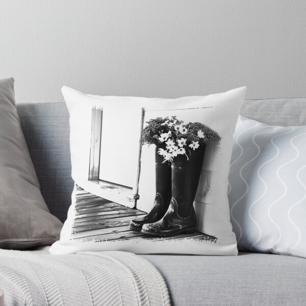 Item preview, Flower Rain Boots Black and White Rustic Farmhouse Floral Art designed and sold by inkoutninja.