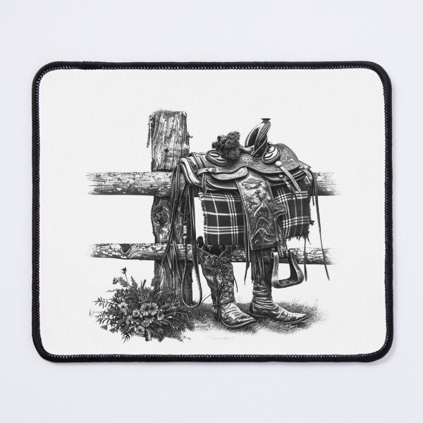 Item preview, Western Saddle Cowboy Boots Black and White Rustic Ranch Art designed and sold by inkoutninja.
