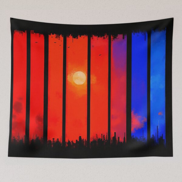 Item preview, Dystopian Sunset Skyline Through Bars designed and sold by bubblegoth.