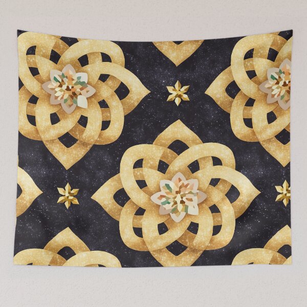 Item preview, Black Gold Celestial Floral Pattern designed and sold by bubblegoth.