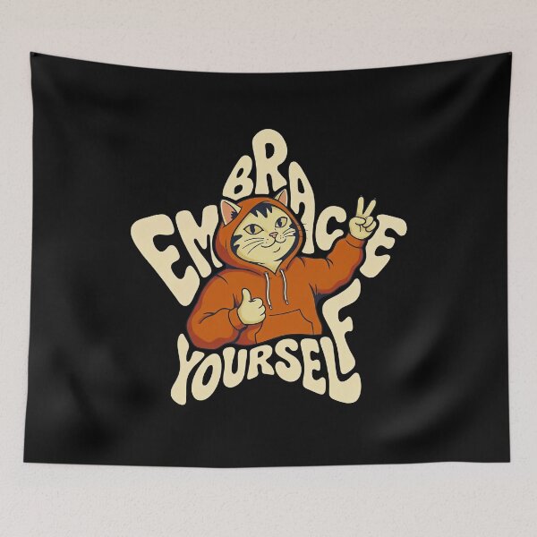 Item preview, Embrace Yourself - Cute Hoodie Cat Peace Sign designed and sold by pawcuddle.