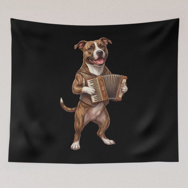 Item preview, American Staffordshire Terrier Playing Accordion Player Accordionist Dog Lover designed and sold by DoodleTortle.