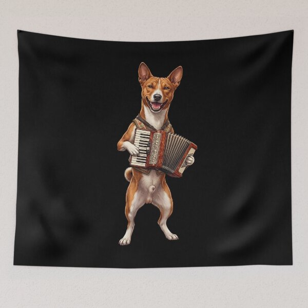 Item preview, Basenji Playing Accordion Player Accordionist Dog Lover designed and sold by DoodleTortle.