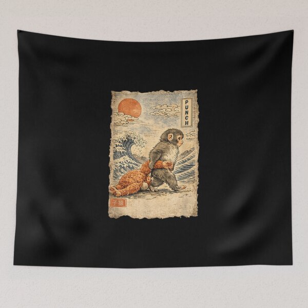 Item preview, Kawaii Baby Monkey Punch Cute Japanese Macaque Ukiyo-e Art designed and sold by koffmannohe.