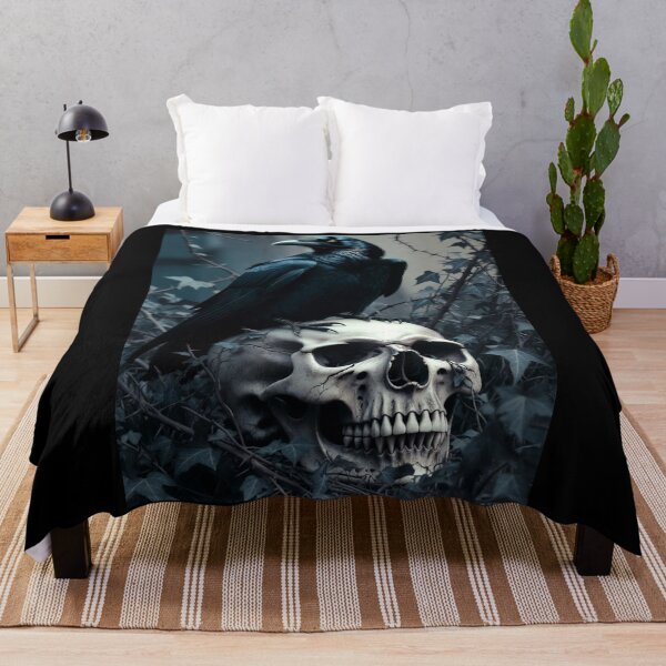 Item preview, Raven on Ancient Skull - Gothic Horror and Dark Academia Art designed and sold by MakarenaCreate.
