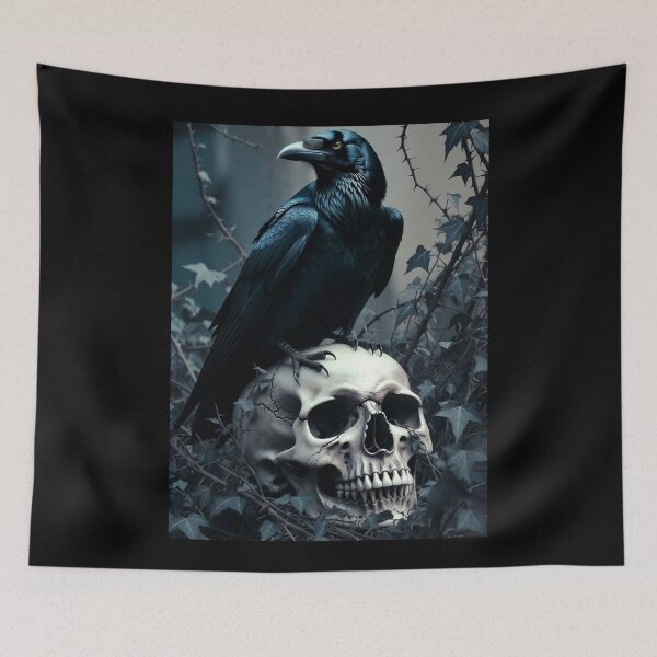 Item preview, Raven on Ancient Skull - Gothic Horror and Dark Academia Art designed and sold by MakarenaCreate.