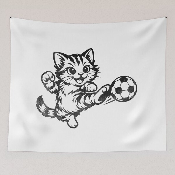 Item preview, Funny Soccer Cat Kicking Ball Minimalist Line Art Cat Playing Football designed and sold by BernoNickel.