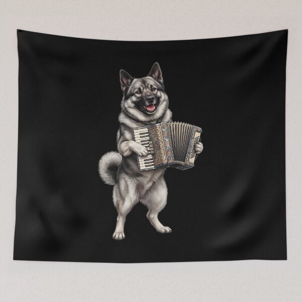 Item preview, Norwegian Elkhound Playing Accordion Player Accordionist Dog Lover designed and sold by DoodleTortle.