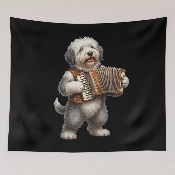 Item preview, Old English Sheepdog Playing Accordion Player Accordionist Dog Lover designed and sold by DoodleTortle.