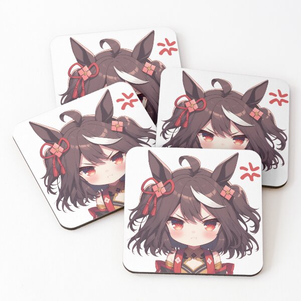 Item preview, Kitasan Black Uma Musume Pretty Derby Red Eyes Chibi Scowl designed and sold by 108Recordings.