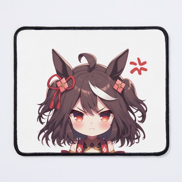 Item preview, Kitasan Black Uma Musume Pretty Derby Red Eyes Chibi Scowl designed and sold by 108Recordings.