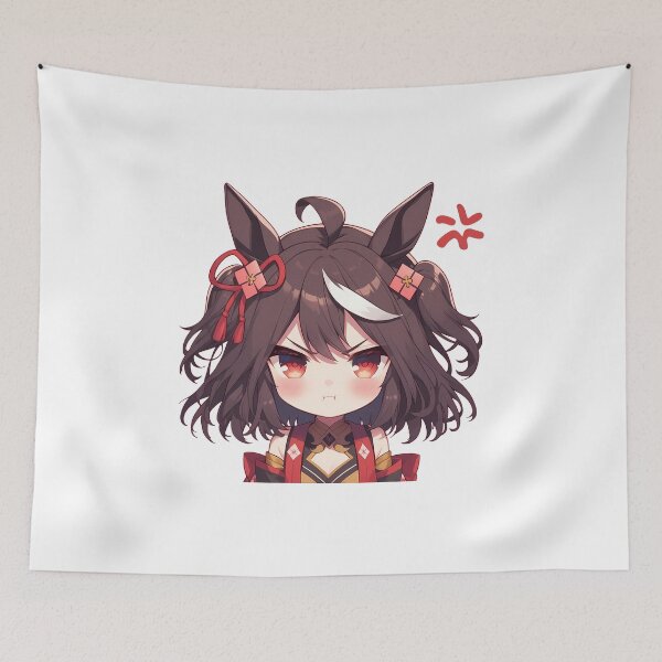 Item preview, Kitasan Black Uma Musume Pretty Derby Red Eyes Chibi Scowl designed and sold by 108Recordings.