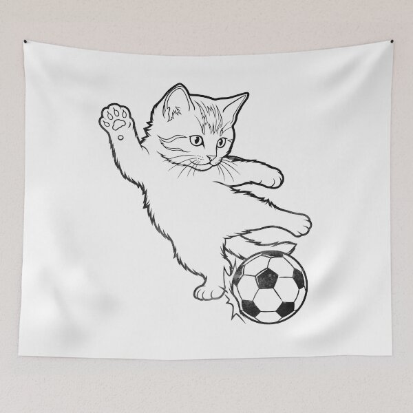 Item preview, Funny Soccer Cat Kicking Minimalist Line Art Cat Playing Football designed and sold by BernoNickel.