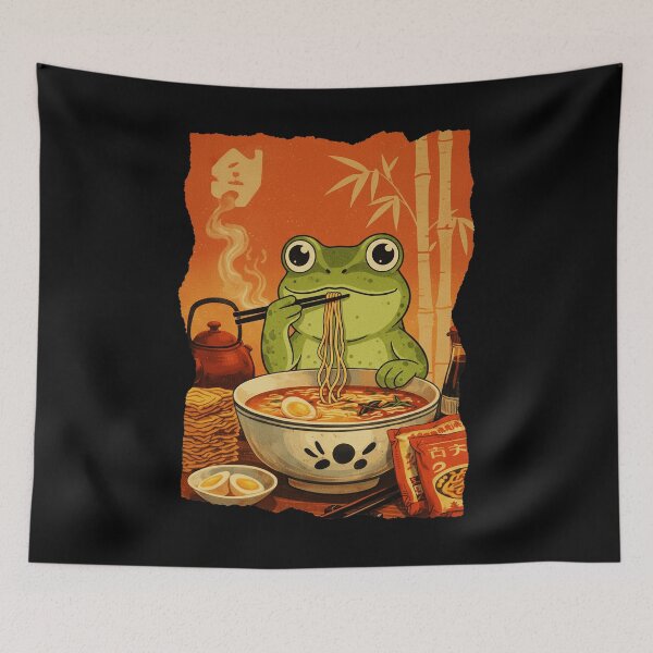 Item preview, Cute Frog Eating Ramen Noodle Cartoon Illustration designed and sold by JEFDodsonArt.
