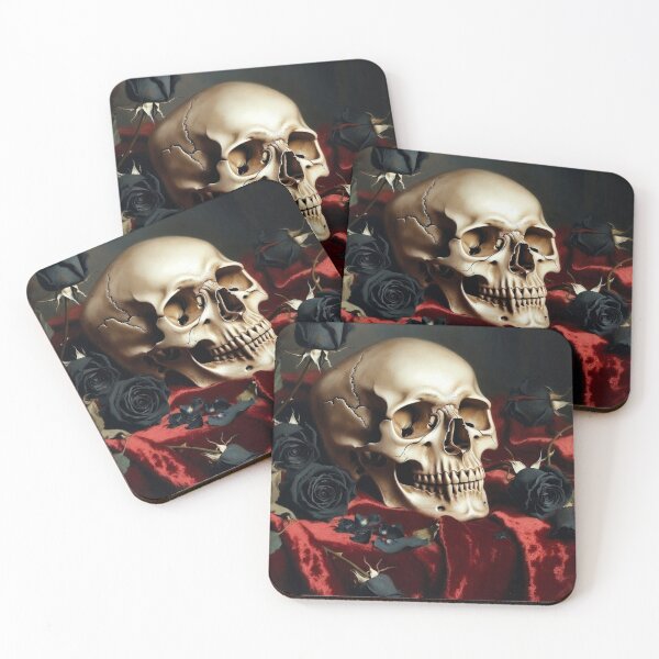 Item preview, Victorian Gothic Skull and Black Roses - Memento Mori Art designed and sold by MakarenaCreate.