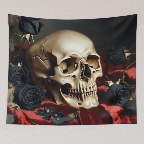 Item preview, Victorian Gothic Skull and Black Roses - Memento Mori Art designed and sold by MakarenaCreate.