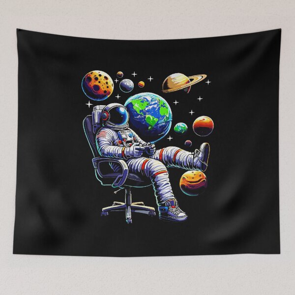 Item preview, Astronaut Gamer Floating Planets Space Gaming Illustration designed and sold by FGTV2021.