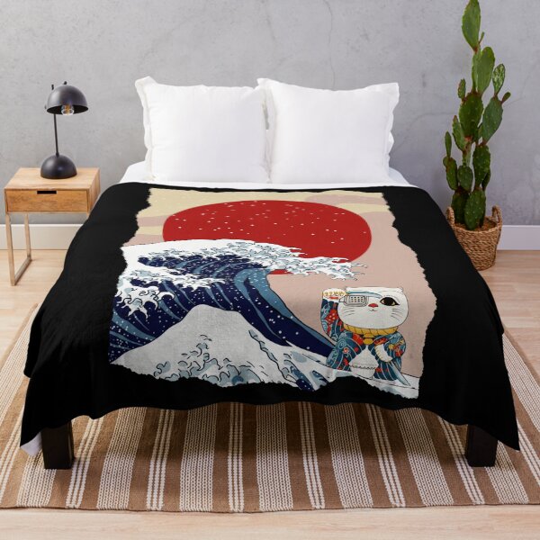 Item preview, Japanese Wave Cat Art Ukiyo Style Retro Sunset designed and sold by JEFDodsonArt.