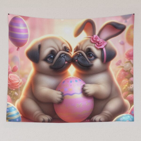 Item preview, Adorable Pug Puppies with Easter Eggs designed and sold by Wags & Tails.