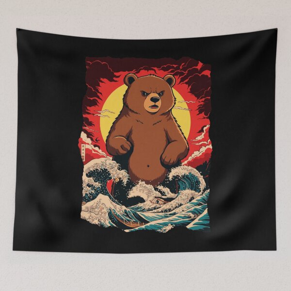 Item preview, Angry Bear Kaiju Style Japanese Wave Illustration designed and sold by JEFDodsonArt.