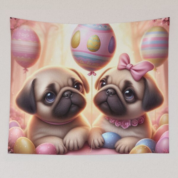 Item preview, Cute Pug Puppies with Easter Eggs designed and sold by Wags & Tails.