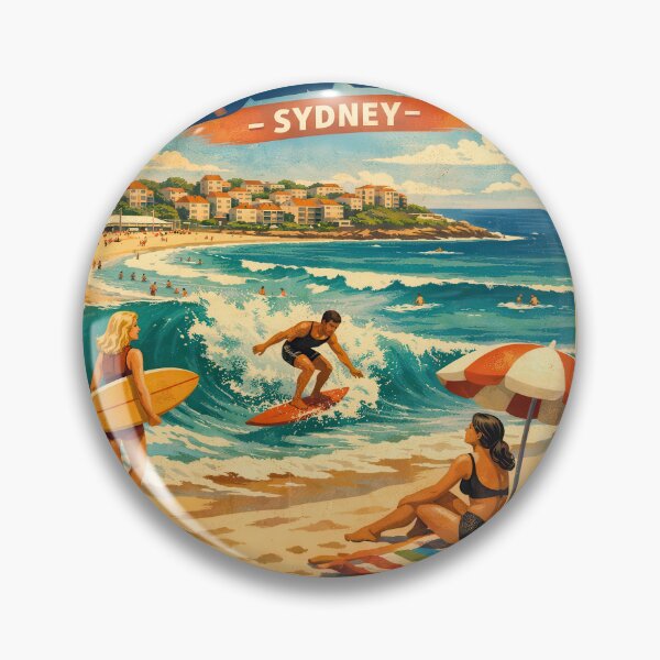 Item preview, Vintage travel poster Bondi Beach Sydney – Retro Surf & Australia Poster designed and sold by Earth Celebration Designs.