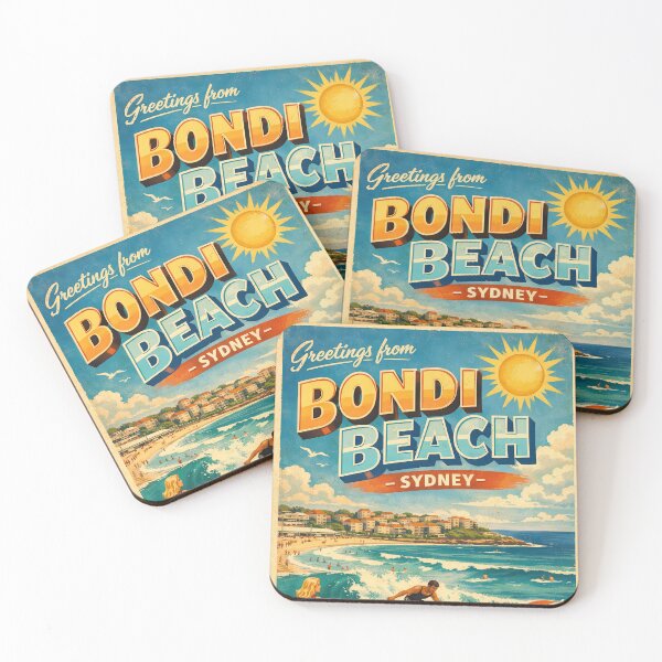 Item preview, Vintage travel poster Bondi Beach Sydney – Retro Surf & Australia Poster designed and sold by Earth Celebration Designs.