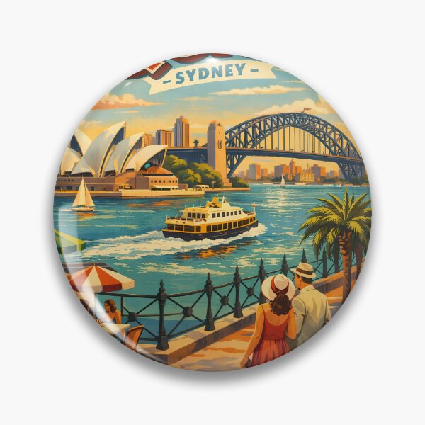 Item preview, Vintage travel poster Circular Quay Sydney – Retro harbor & skyline poster designed and sold by Earth Celebration Designs.