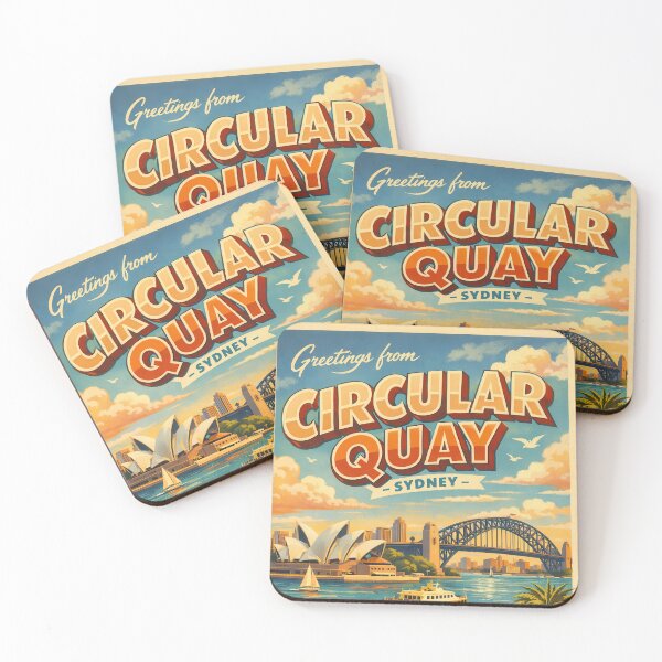 Item preview, Vintage travel poster Circular Quay Sydney – Retro harbor & skyline poster designed and sold by Earth Celebration Designs.