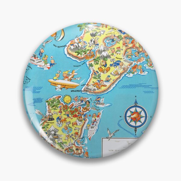 Item preview, Whimsical Fun Map of New Zealand | Mid-Century Cartoon Poster | Vintage Tourism Art | Illustrated Map with Activities | NZ Travel Decor designed and sold by artofuniverse.