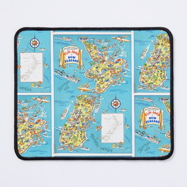 Item preview, Whimsical Fun Map of New Zealand | Mid-Century Cartoon Poster | Vintage Tourism Art | Illustrated Map with Activities | NZ Travel Decor designed and sold by artofuniverse.