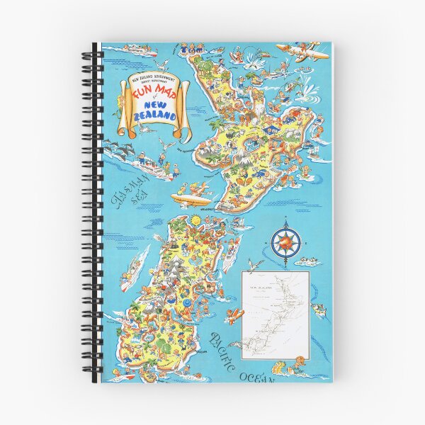 Item preview, Whimsical Fun Map of New Zealand | Mid-Century Cartoon Poster | Vintage Tourism Art | Illustrated Map with Activities | NZ Travel Decor designed and sold by artofuniverse.