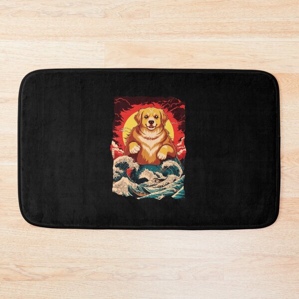 Item preview, Golden Retriever Kaiju Japanese Wave Sunset Illustration designed and sold by JEFDodsonArt.