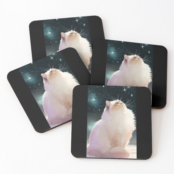 Item preview, White Cat Gazing at Shimmering Night Stars. designed and sold by Moody Vibes Studio.