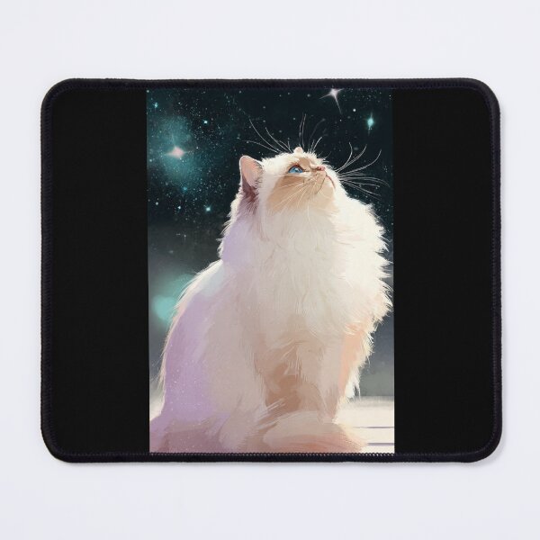 Item preview, White Cat Gazing at Shimmering Night Stars. designed and sold by Moody Vibes Studio.