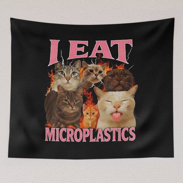 Item preview, I Eat Microplastics Funny Cat Meme Y2K Style designed and sold by tadmercado.