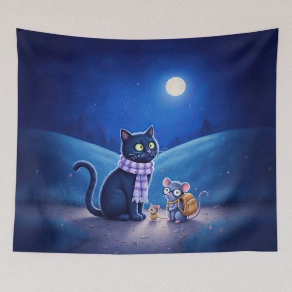 Item preview, Moonlit Little Friends – Whimsical Cat and Mice Night Adventure designed and sold by Whimsical Hug.