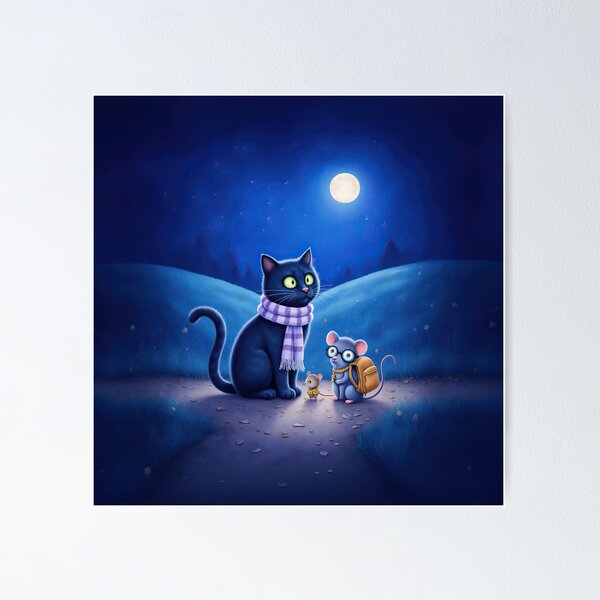 Item preview, Moonlit Little Friends – Whimsical Cat and Mice Night Adventure designed and sold by Whimsical Hug.
