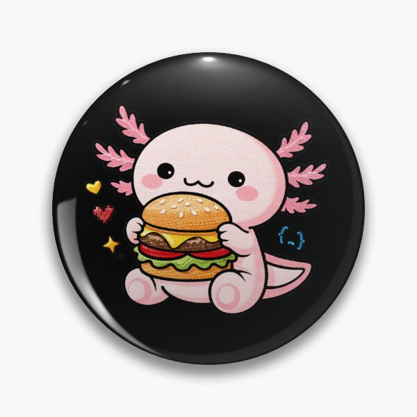 Artikelvorschau, Burger-Liebhaber Axolotl – Niedlicher Kawaii-Axolotl beim Burgeressen (Stickerei) entworfen und verkauft von ColorSplash123.