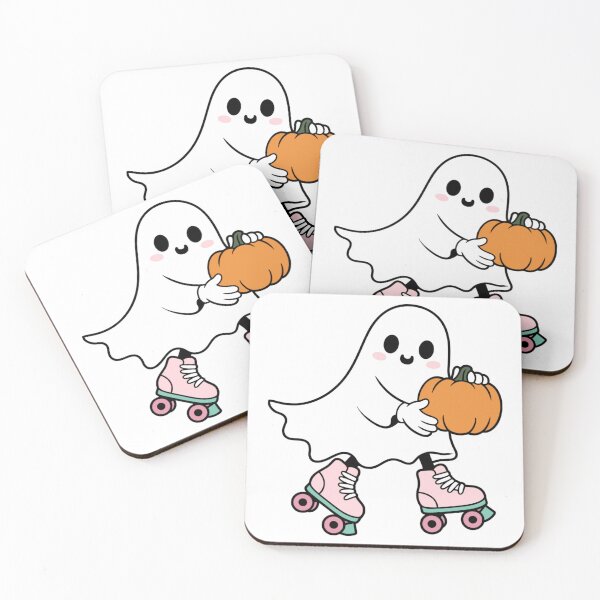 Item preview, Retro Roller Skating Ghost with Pumpkin designed and sold by KrisGraphic45.