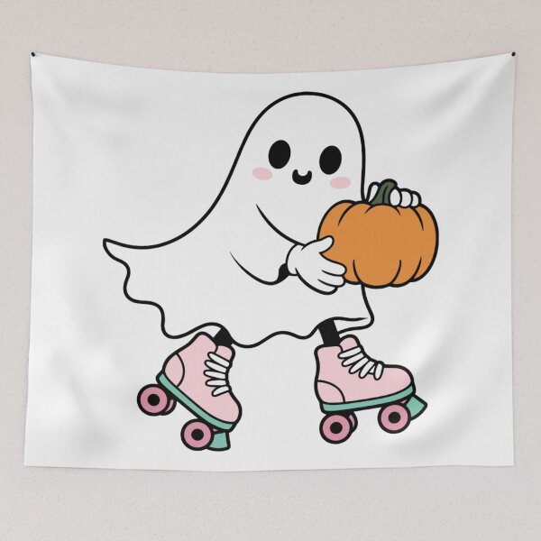 Item preview, Retro Roller Skating Ghost with Pumpkin designed and sold by KrisGraphic45.