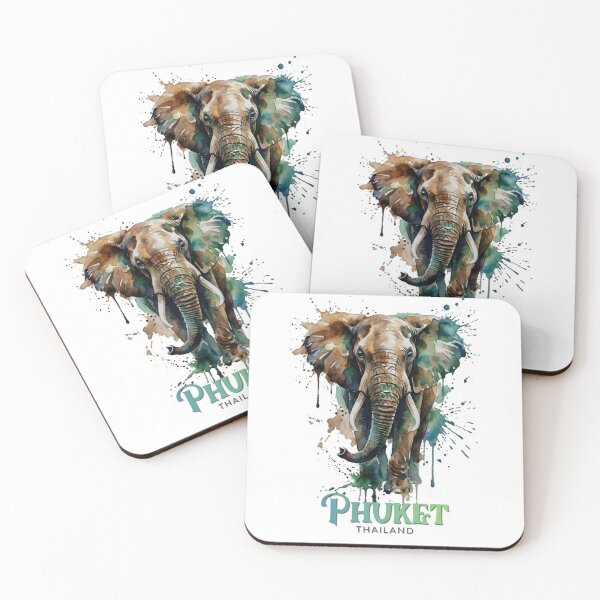 Item preview, Phuket Thailand Elephant Watercolor – Artistic Splash Elephant Illustration, Travel Wildlife Art designed and sold by ArcticFoxStudio.