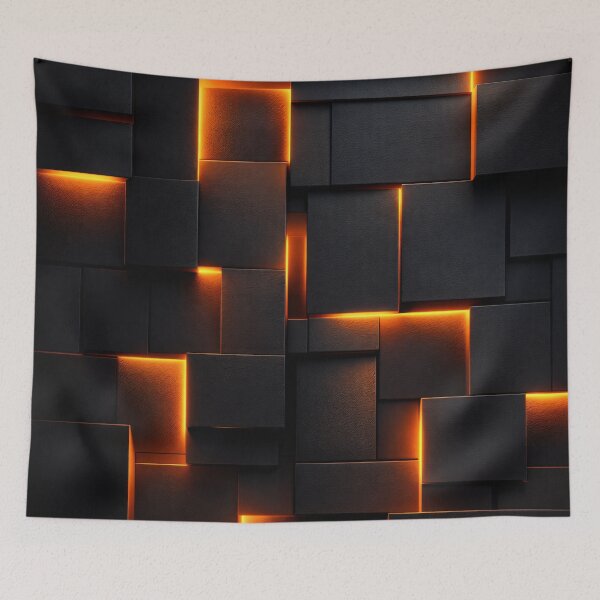 Item preview, Black and Orange Glowing Geometric Abstract Wall Art designed and sold by Kaleidoscope Print.