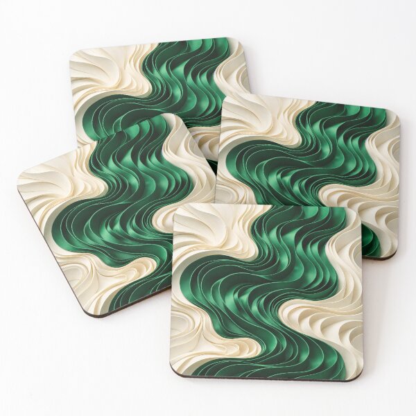 Item preview, Emerald Green and Cream Layered Paper Wave Abstract designed and sold by Kaleidoscope Print.
