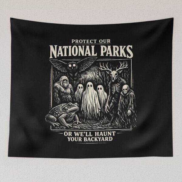 Item preview, Protect Our National Parks, Cryptid Bigfoot Mothman Ghost Wendigo Skull designed and sold by BachulAlam.