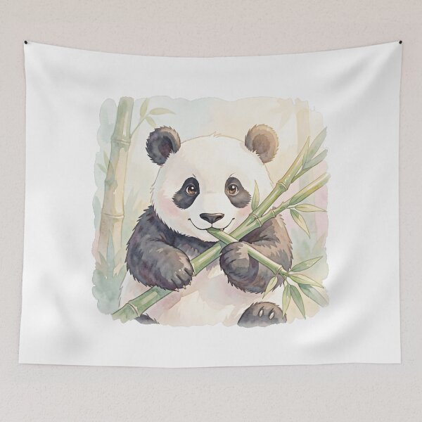 Item preview, Cute Panda Eating Bamboo Watercolor Illustration – Kawaii Animal Art designed and sold by Kavya Art.