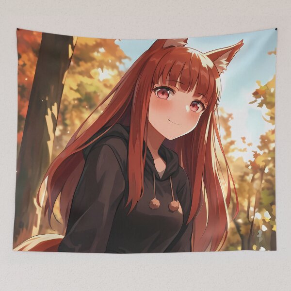 Item preview, Holo Spice And Wolf Cozy Hoodie Wolf Ears Autumn Park Portrait designed and sold by 108Recordings.