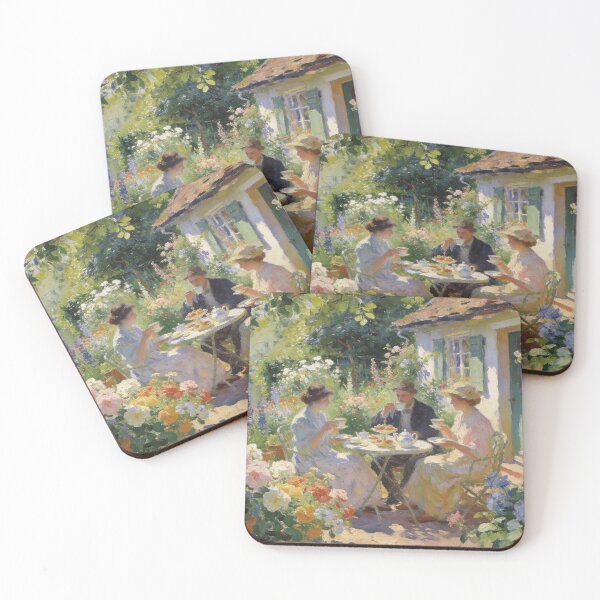 Item preview, Charming English Garden Scene, Tea Party by Canal with Flowers Wall Art designed and sold by BlareBlare.