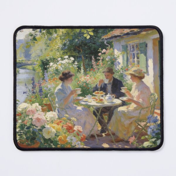 Item preview, Charming English Garden Scene, Tea Party by Canal with Flowers Wall Art designed and sold by BlareBlare.